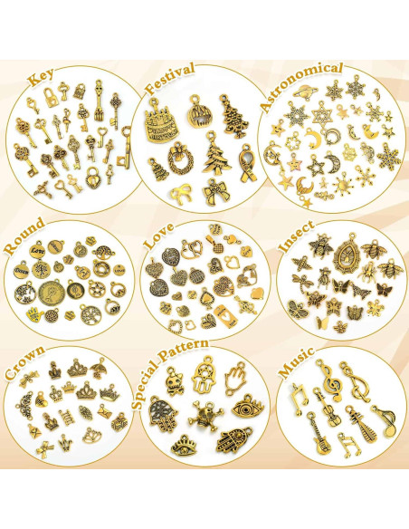 400 Encantos de Joyería DIY Dorado Antiguo - Aleación Zinc