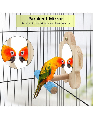 Percha de Pájaro con Espejo DVHEY Pequeña Madera Natural