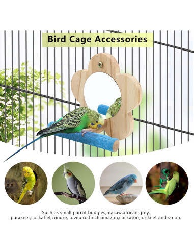 Percha de Pájaro con Espejo DVHEY Pequeña Madera Natural