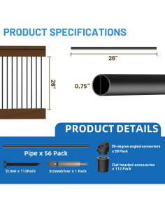 Paquete de 56 Balustres de Aluminio 66 cm Zonegrace para Barandilla 2