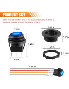 Interruptor Rocker Redondo 12V LAINLOY Azul Impermeable 2