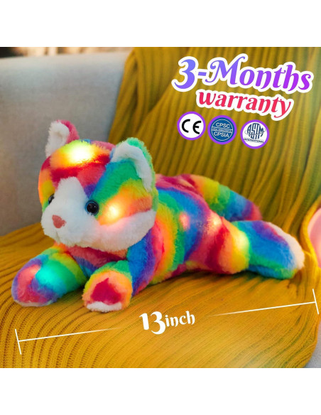 Juguete de Peluche Gato Arcoíris con Luz LED 33 cm - Guardias Brillantes