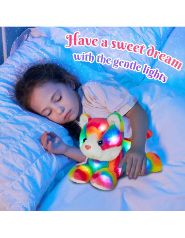 Juguete de Peluche Gato Arcoíris con Luz LED 33 cm - Guardias Brillantes