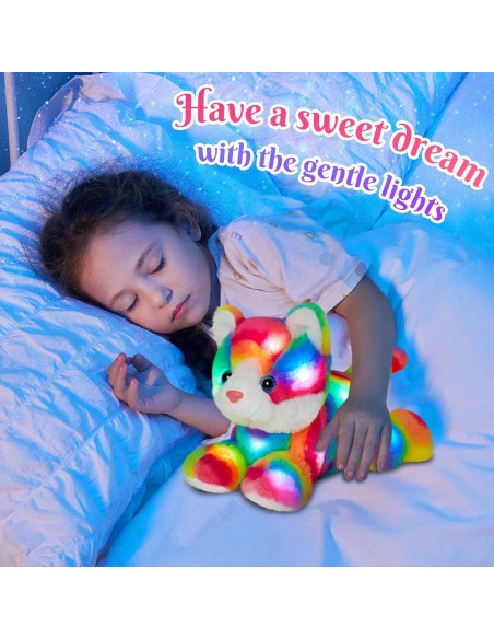 Juguete de Peluche Gato Arcoíris con Luz LED 33 cm - Guardias Brillantes