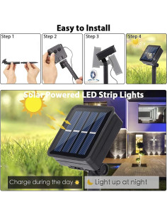 Luces de tira LED solares Ousam 9.8 pies impermeables 8 modos 2