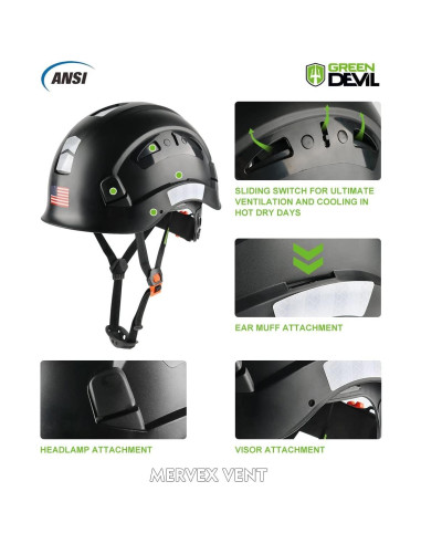 Casco de Seguridad GREEN DEVIL Mervex Vent Ajustable Negro