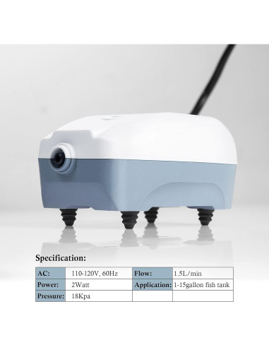 Bomba de Aire HITOP 2W para Acuario 1.5L/min Silenciosa