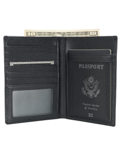 Portafolios de Pasaporte de Cuero Napa Polare RFID Negro