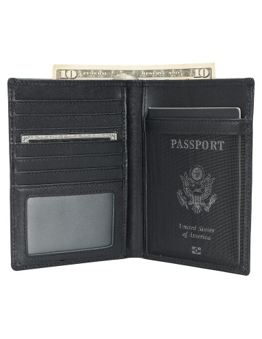 Portafolios de Pasaporte de Cuero Napa Polare RFID Negro
