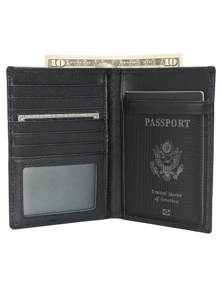 Portafolios de Pasaporte de Cuero Napa Polare RFID Negro