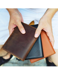 Portafolios de Pasaporte de Cuero Napa Polare RFID Negro 2