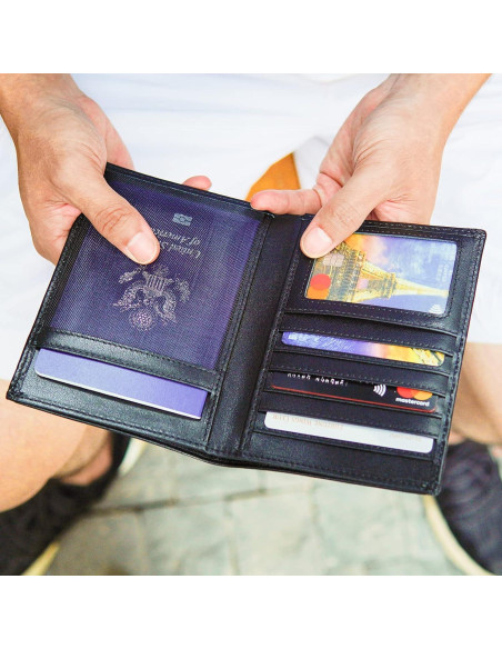 Portafolios de Pasaporte de Cuero Napa Polare RFID Negro