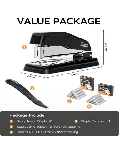 Grapadora de Escritorio Marsrock Giratoria 50 Hojas Negra