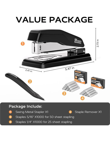 Grapadora de Escritorio Marsrock Giratoria 50 Hojas Negra