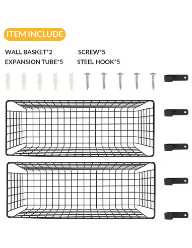 2 Cestas Colgantes de Alambre KINLINK Negros 37x14x14 cm