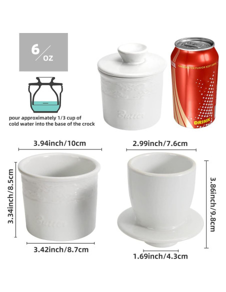 Tazón de Mantequilla SGAOFIEE con Agua, Cerámica Blanca 113g