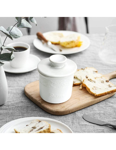 Tazón de Mantequilla SGAOFIEE con Agua, Cerámica Blanca 113g