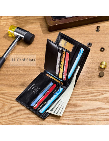 Cartera BULLCAPTAIN RFID de Cuero Genuino para Hombre - Negro