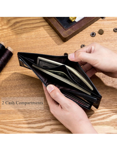 Cartera BULLCAPTAIN RFID de Cuero Genuino para Hombre - Negro