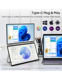 Monitor Doble Plegable 15.6" Wisecoco IPS 1080P HDMI USB-C 2