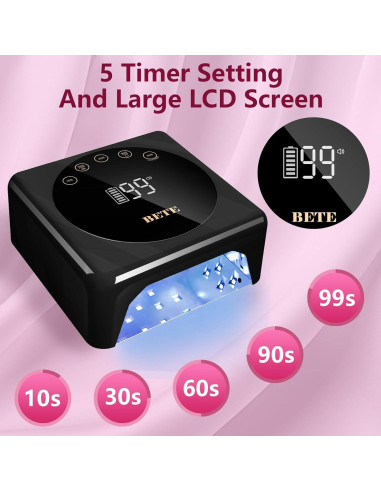 Lámpara de Uñas LED Inalámbrica BETE 78W con Sensor y LCD
