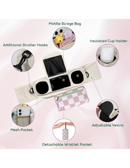 Organizador Universal para Carriola ERRUI con 2 Portavasos Aislados Organizador Universal para Carriola ERRUI con 2 Portavasos Aislados