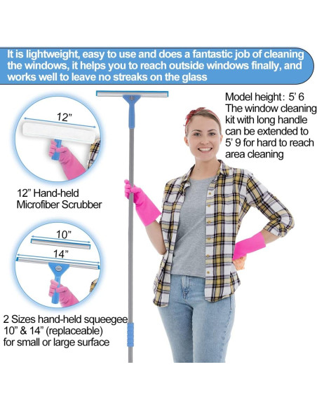 Kit de limpieza de ventanas AMERWASH PLUS con mango extensible 175 cm