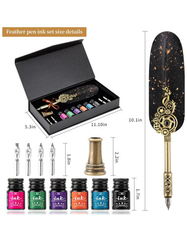 Juego de Pluma y Tinta NC - Caligrafía Vintage con 6 Tintas
