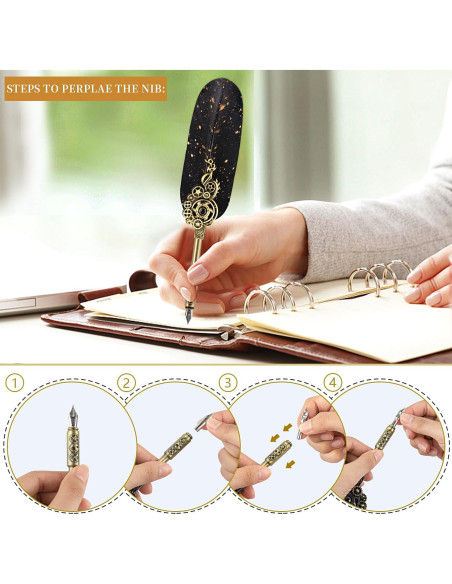 Juego de Pluma y Tinta NC - Caligrafía Vintage con 6 Tintas