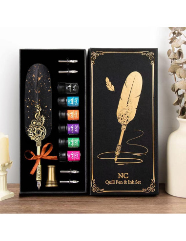 Juego de Pluma y Tinta NC - Caligrafía Vintage con 6 Tintas