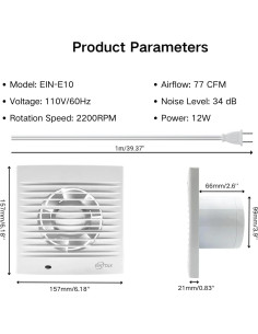 Ventilador de Extracción de Pared EINTTAX 4" 12W 77 CFM Blanco 2