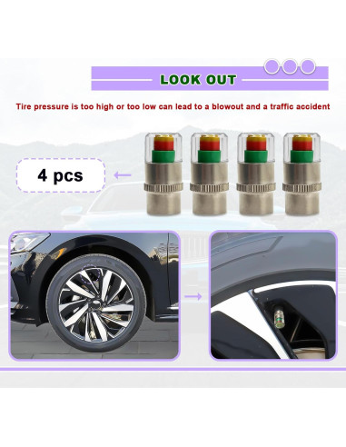4 Tapones de Válvula de Sensor de Presión de Neumáticos KEVWR