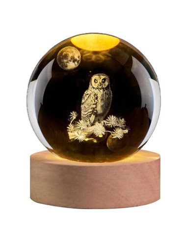 Luz Nocturna LED QIANCHANG Búho de Cristal 6.1 cm