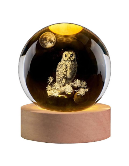 Luz Nocturna LED QIANCHANG Búho de Cristal 6.1 cm