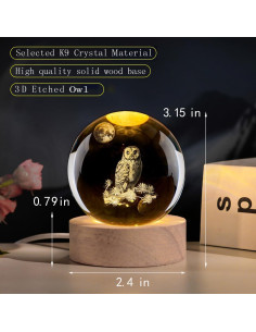 Luz Nocturna LED QIANCHANG Búho de Cristal 6.1 cm 2