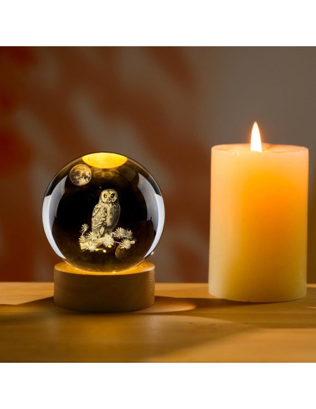 Luz Nocturna LED QIANCHANG Búho de Cristal 6.1 cm