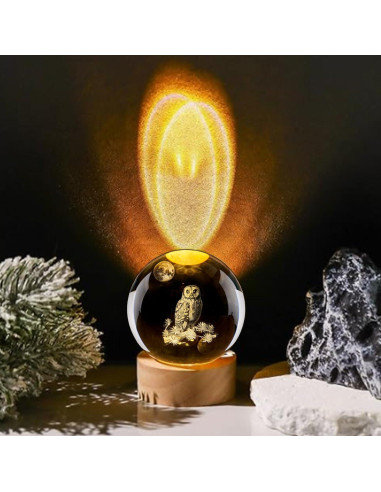 Luz Nocturna LED QIANCHANG Búho de Cristal 6.1 cm