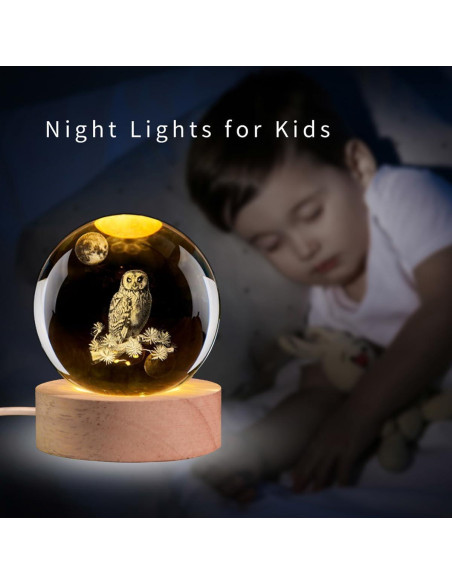 Luz Nocturna LED QIANCHANG Búho de Cristal 6.1 cm