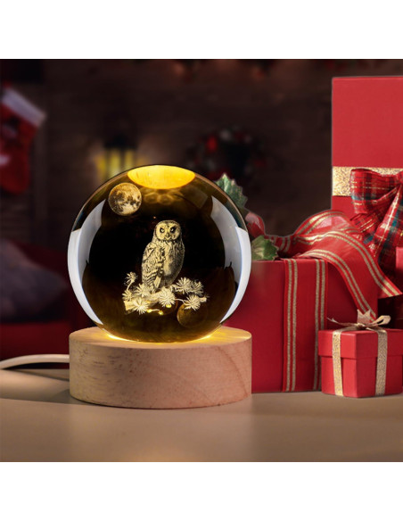 Luz Nocturna LED QIANCHANG Búho de Cristal 6.1 cm