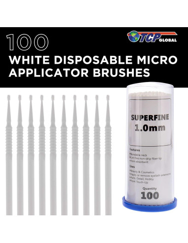 Pinceles de Retoque TCP Global 100 Unidades 1.0 mm Blanco