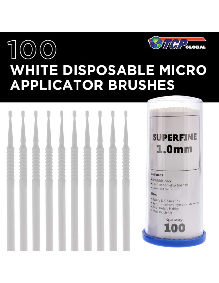 Pinceles de Retoque TCP Global 100 Unidades 1.0 mm Blanco