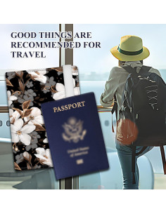 Portapasaportes de Cuero Premium RFID ATJFKIXL - Flores Negras 2