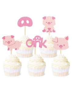 Decoraciones de Cupcake Cerdito Rosa Ercadio - 25 Piezas