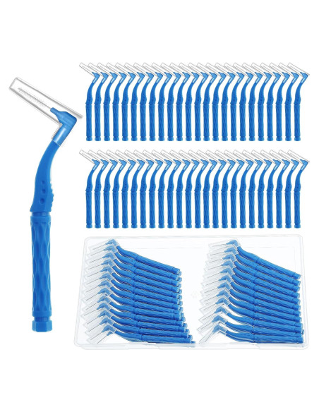 50 Cepillos Interdentales Lanjue Azul Mango Antideslizante