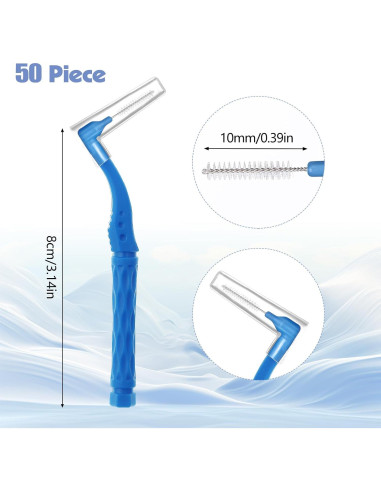 50 Cepillos Interdentales Lanjue Azul Mango Antideslizante