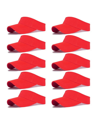 10 Gorras Visera Ajustables UV para Niños 6-12 Años - Rojo