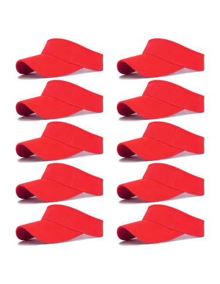 10 Gorras Visera Ajustables UV para Niños 6-12 Años - Rojo