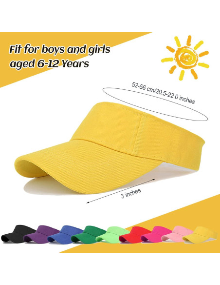 10 Gorras Visera Ajustables UV para Niños 6-12 Años - Rojo