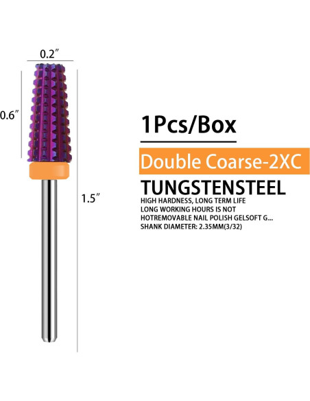 Brocas de Taladro 5 en 1 ERUIKA para Uñas de Gel 2XC Púrpura
