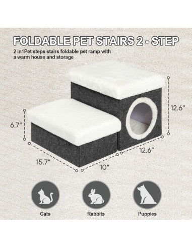 Escalones para Gatos Bailey 2 Niveles Plegables con Almacenamiento